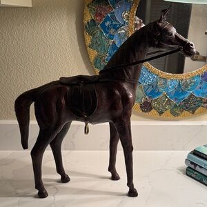 Vintage Leather Wrapped  Horse Figure with English Saddle